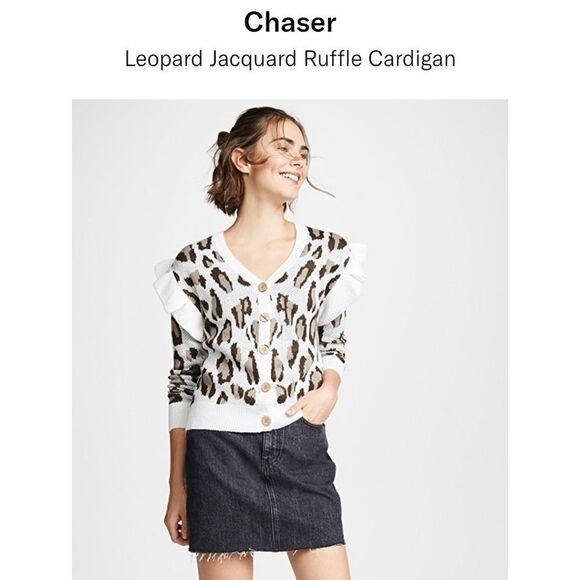 Chaser Leopard Jacquard Ruffle Cardigan - Picture 3 of 8